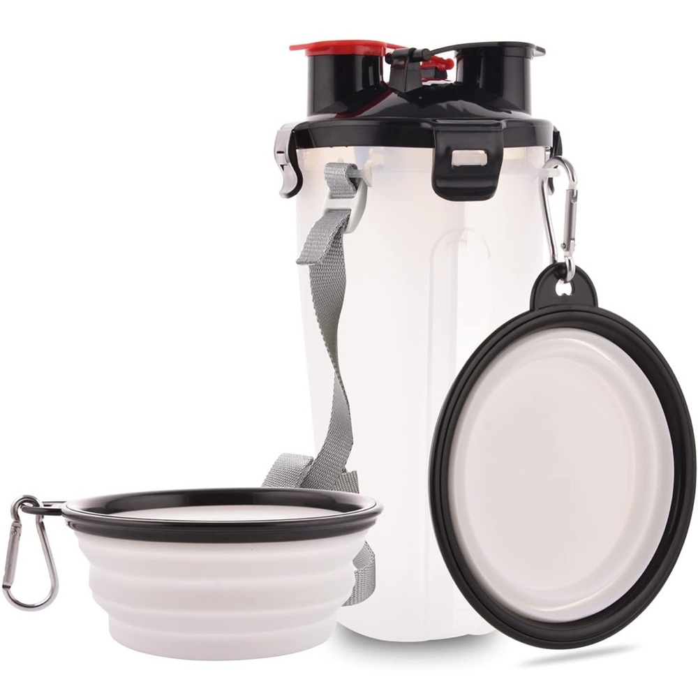 NEW in box Portable White and Black Pet Water Bottle with Collapsible Bowl